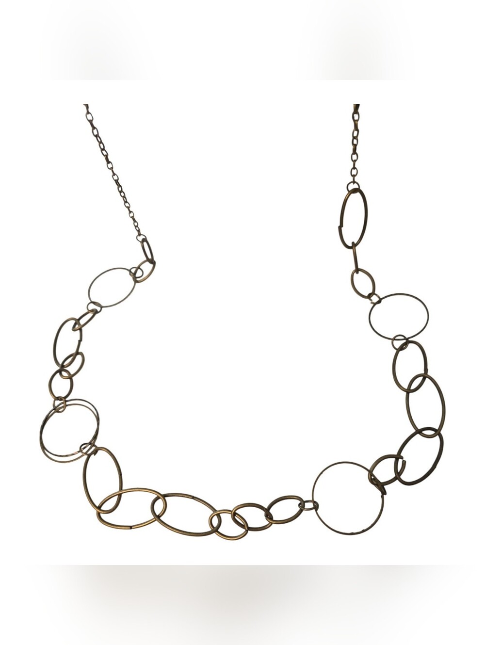 Long Vintage Gold Brass Tone Circle Link 47” Chain Necklace